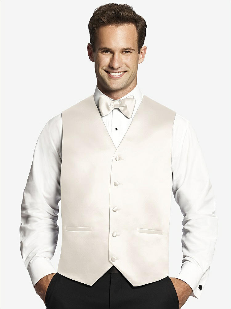Front View - Ivory Matte Satin Tuxedo Vests by After Six