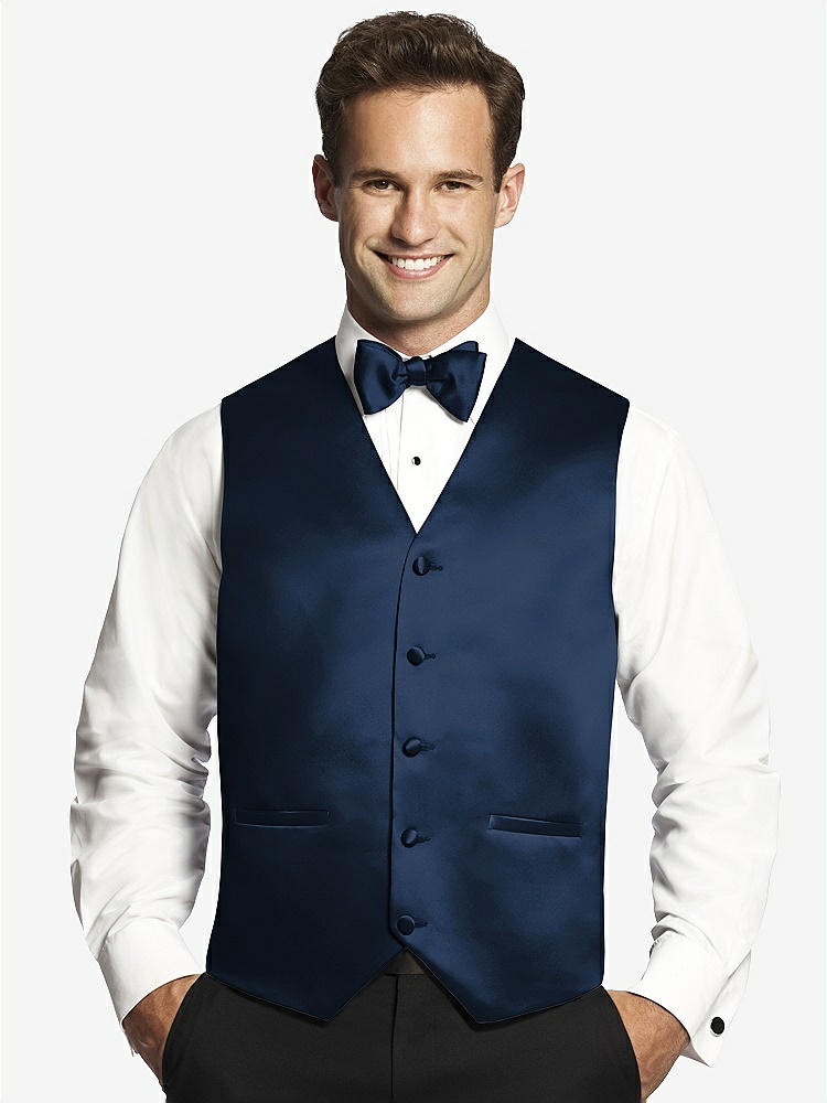Front View - Midnight Navy Matte Satin Tuxedo Vests by After Six