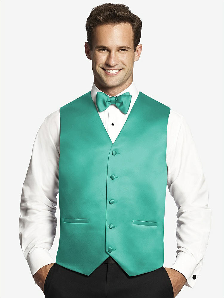 Front View - Pantone Turquoise Matte Satin Tuxedo Vests by After Six