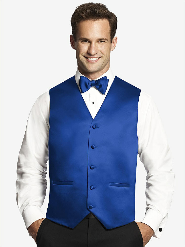 Front View - Sapphire Matte Satin Tuxedo Vests by After Six