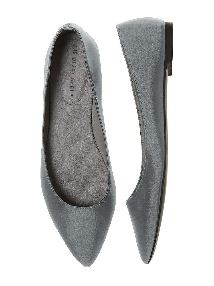 Front View - Pewter Chelsea Satin Ballet Wedding Flats