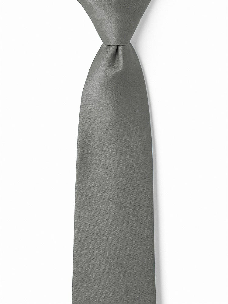 Front View - Charcoal Gray Matte Satin Boy's 14" Zip Necktie by After Six