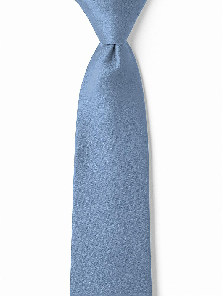 Front View - Windsor Blue Matte Satin Boy's 14" Zip Necktie by After Six