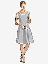 Front View Thumbnail - French Gray Peau De Soie Cap Sleeve Cocktail Dress