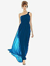 Front View Thumbnail - Cerulean One Shoulder Assymetrical Draped Bodice Dress