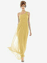 Front View Thumbnail - Maize One Shoulder Assymetrical Draped Bodice Dress