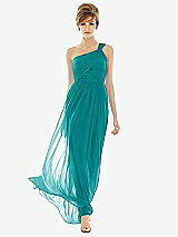 Front View Thumbnail - Mediterranean One Shoulder Assymetrical Draped Bodice Dress