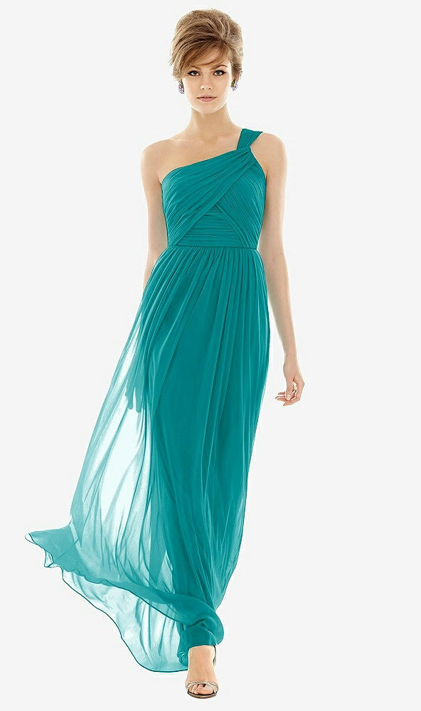 Front View - Mediterranean One Shoulder Assymetrical Draped Bodice Dress