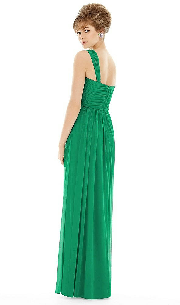 Back View - Pantone Emerald One Shoulder Assymetrical Draped Bodice Dress