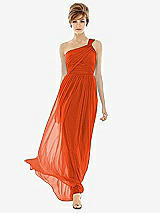Front View Thumbnail - Tangerine Tango One Shoulder Assymetrical Draped Bodice Dress