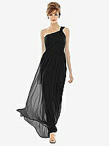 Front View Thumbnail - Black One Shoulder Assymetrical Draped Bodice Dress