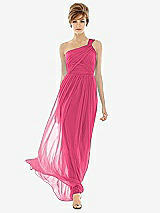 Front View Thumbnail - Forever Pink One Shoulder Assymetrical Draped Bodice Dress