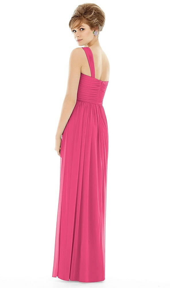 Back View - Forever Pink One Shoulder Assymetrical Draped Bodice Dress