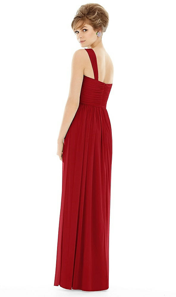 Back View - Garnet One Shoulder Assymetrical Draped Bodice Dress