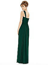 Rear View Thumbnail - Hunter Green One Shoulder Assymetrical Draped Bodice Dress