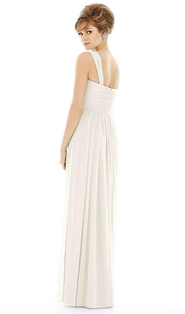 Back View - Ivory One Shoulder Assymetrical Draped Bodice Dress