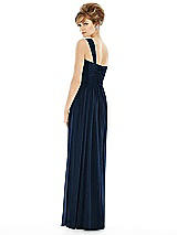 Rear View Thumbnail - Midnight Navy One Shoulder Assymetrical Draped Bodice Dress