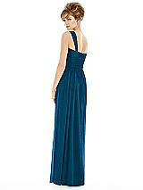 Rear View Thumbnail - Ocean Blue One Shoulder Assymetrical Draped Bodice Dress