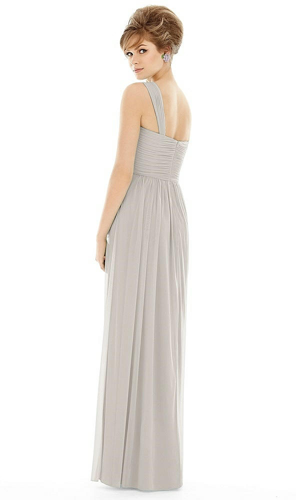 Back View - Oyster One Shoulder Assymetrical Draped Bodice Dress
