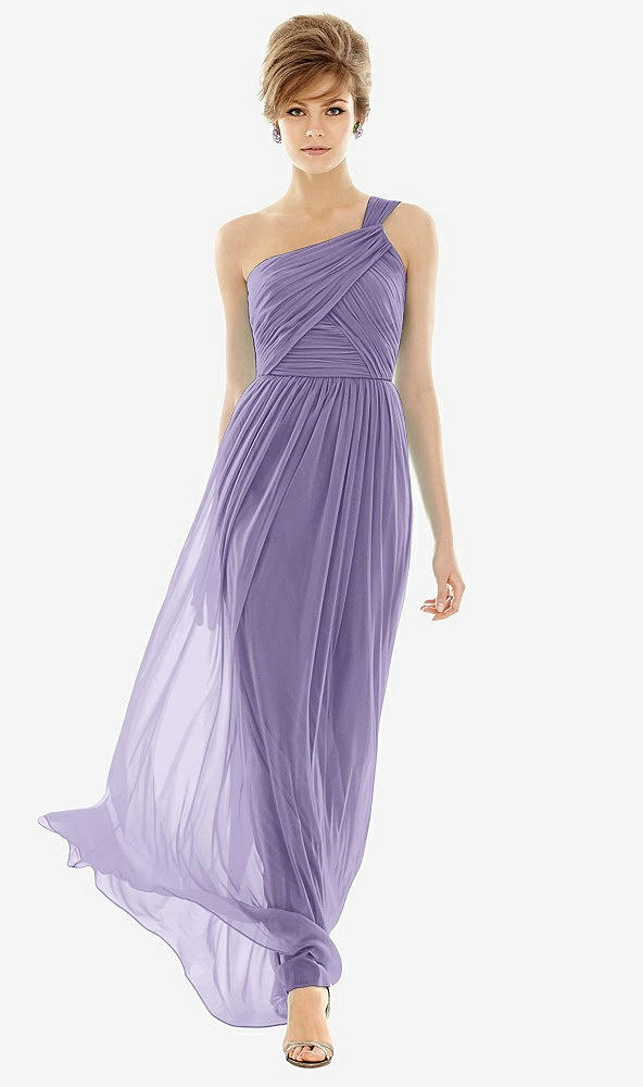 Front View - Passion One Shoulder Assymetrical Draped Bodice Dress