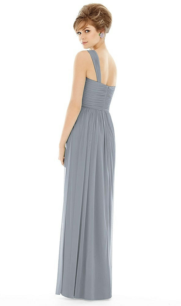 Back View - Platinum One Shoulder Assymetrical Draped Bodice Dress