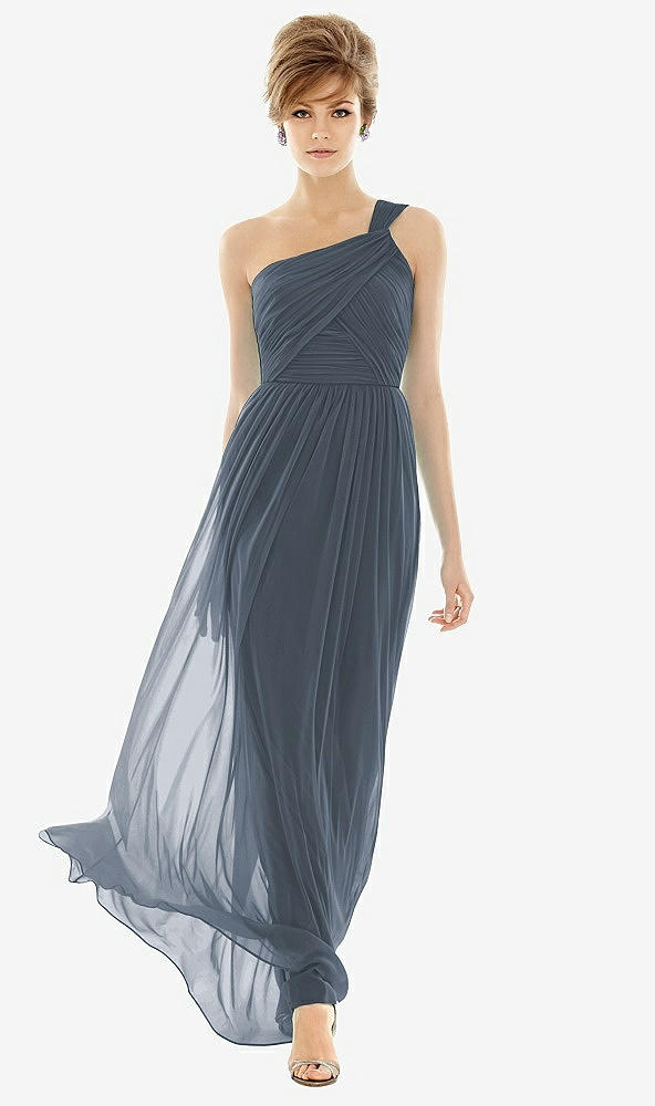Front View - Silverstone One Shoulder Assymetrical Draped Bodice Dress