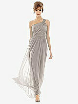 Front View Thumbnail - Taupe One Shoulder Assymetrical Draped Bodice Dress