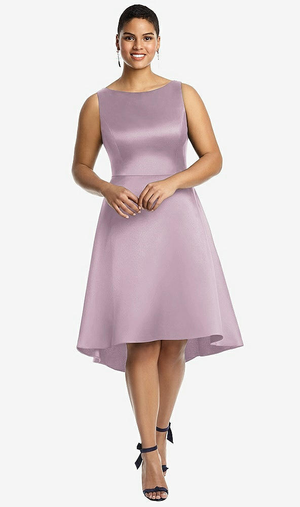 Front View - Suede Rose Bateau Neck Satin High Low Cocktail Dress