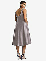 Rear View Thumbnail - Cashmere Gray Bateau Neck Satin High Low Cocktail Dress