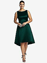 Front View Thumbnail - Evergreen Bateau Neck Satin High Low Cocktail Dress