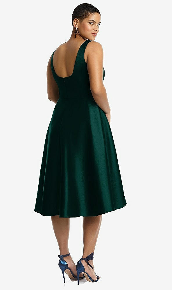 Back View - Evergreen Bateau Neck Satin High Low Cocktail Dress