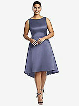 Front View Thumbnail - French Blue Bateau Neck Satin High Low Cocktail Dress