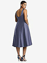 Rear View Thumbnail - French Blue Bateau Neck Satin High Low Cocktail Dress