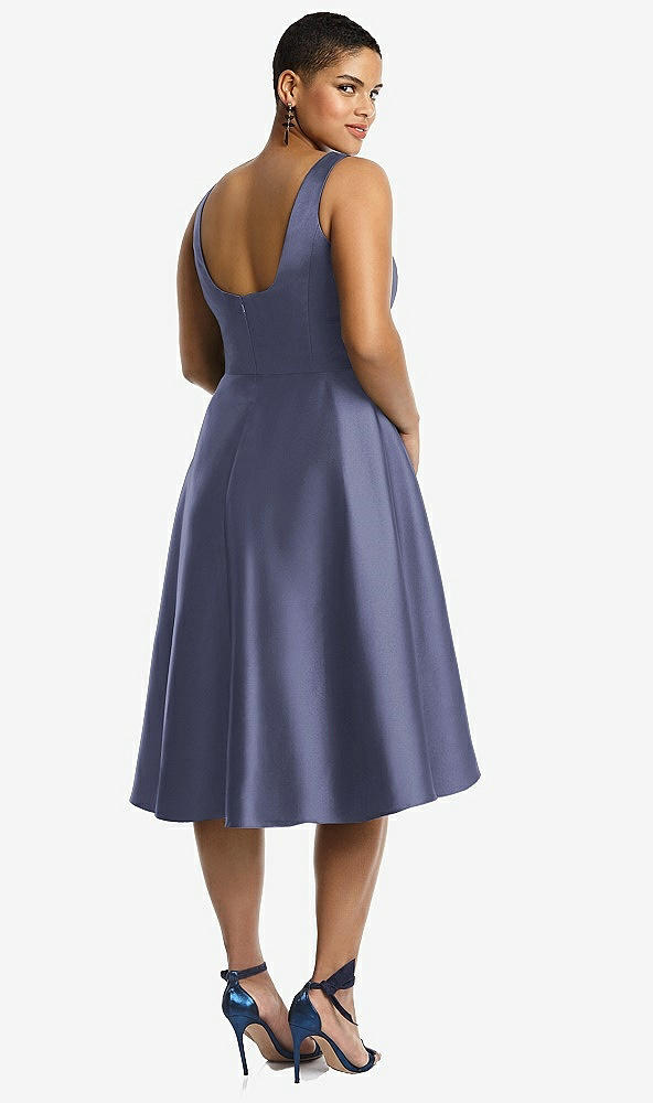 Back View - French Blue Bateau Neck Satin High Low Cocktail Dress