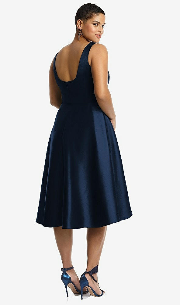 Back View - Midnight Navy Bateau Neck Satin High Low Cocktail Dress