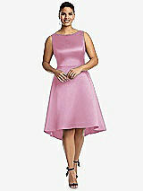 Front View Thumbnail - Powder Pink Bateau Neck Satin High Low Cocktail Dress