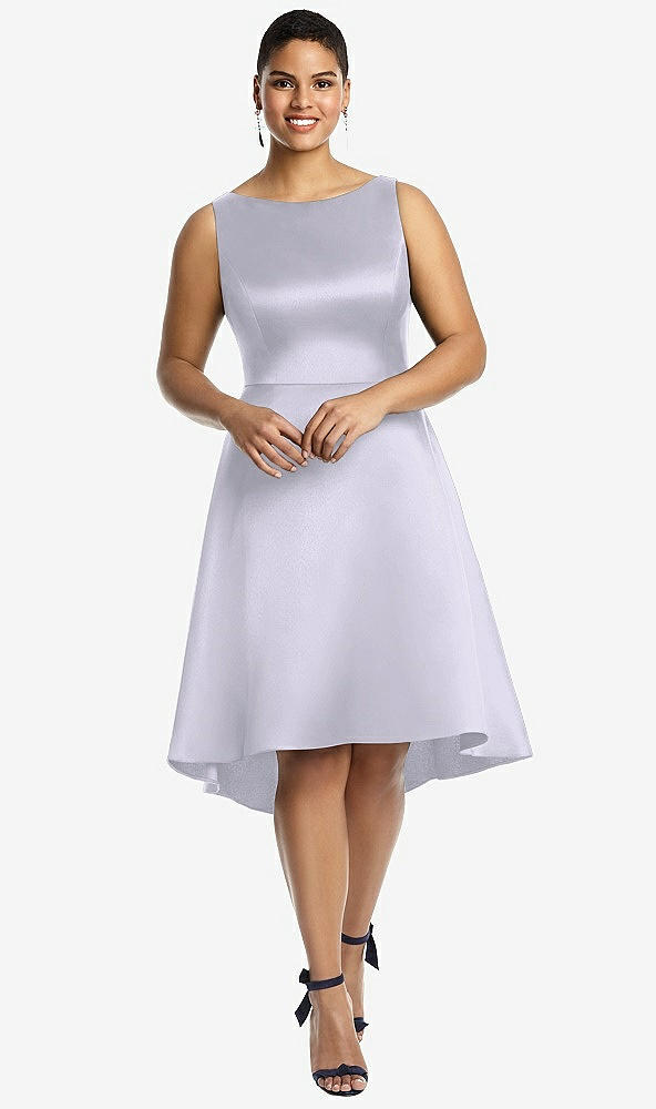 Front View - Silver Dove Bateau Neck Satin High Low Cocktail Dress