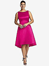 Front View Thumbnail - Think Pink Bateau Neck Satin High Low Cocktail Dress