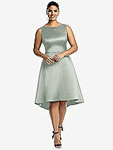 Front View Thumbnail - Willow Green Bateau Neck Satin High Low Cocktail Dress