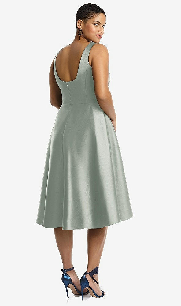 Back View - Willow Green Bateau Neck Satin High Low Cocktail Dress