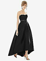 Alt View 1 Thumbnail - Black & Black Strapless Satin High Low Dress with Pockets