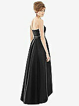 Alt View 2 Thumbnail - Black & Black Strapless Satin High Low Dress with Pockets