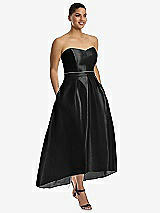 Front View Thumbnail - Black & Black Strapless Satin High Low Dress with Pockets
