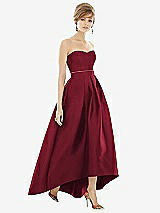 Alt View 1 Thumbnail - Burgundy & Burgundy Strapless Satin High Low Dress with Pockets
