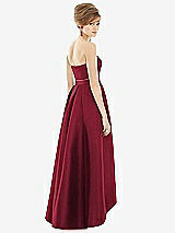 Alt View 2 Thumbnail - Burgundy & Burgundy Strapless Satin High Low Dress with Pockets