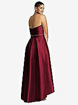 Rear View Thumbnail - Burgundy & Burgundy Strapless Satin High Low Dress with Pockets