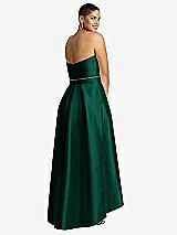 Rear View Thumbnail - Hunter Green & Hunter Green Strapless Satin High Low Dress with Pockets