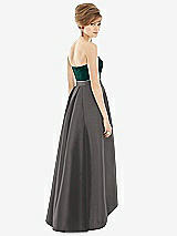 Alt View 2 Thumbnail - Caviar Gray & Evergreen Strapless Satin High Low Dress with Pockets