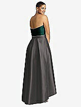 Rear View Thumbnail - Caviar Gray & Evergreen Strapless Satin High Low Dress with Pockets