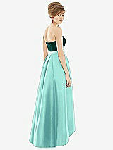 Alt View 2 Thumbnail - Coastal & Evergreen Strapless Satin High Low Dress with Pockets
